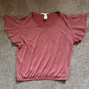 Caution To The Wind Dusty Rose Flutter Sleeve Crop Top